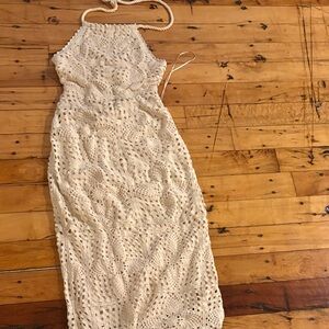 House of Harlow 1960 Cream Backless Crochet Dress